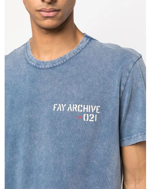 Fay Blue Logo-Print Short-Sleeved T-Shirt for men