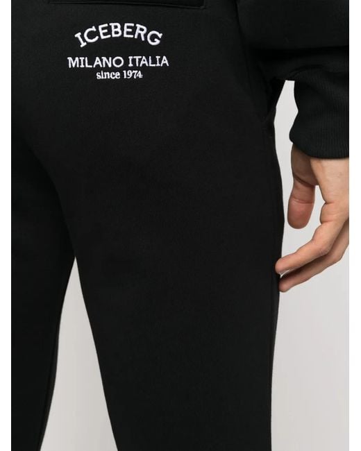Iceberg Black Logo-Embroidered Drawstring Track Pants for men