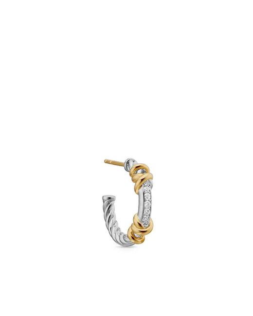 David Yurman Metallic 18K And Sterling Petite Helena Wrap Diamond Hoop Earrings