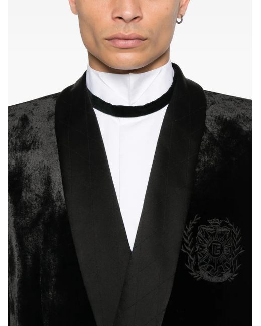 Balmain Black Velvet & Satin Side Belted Jacket With Tassel for men
