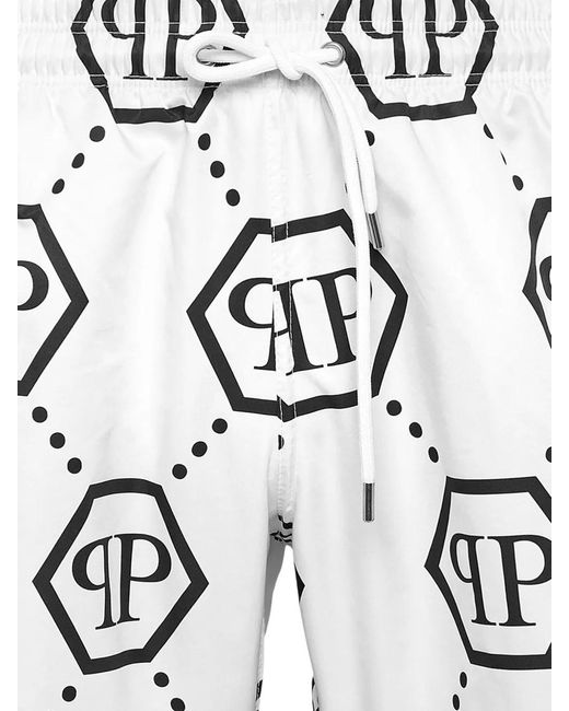Philipp Plein White Monogram Jacquard Swim Shorts for men