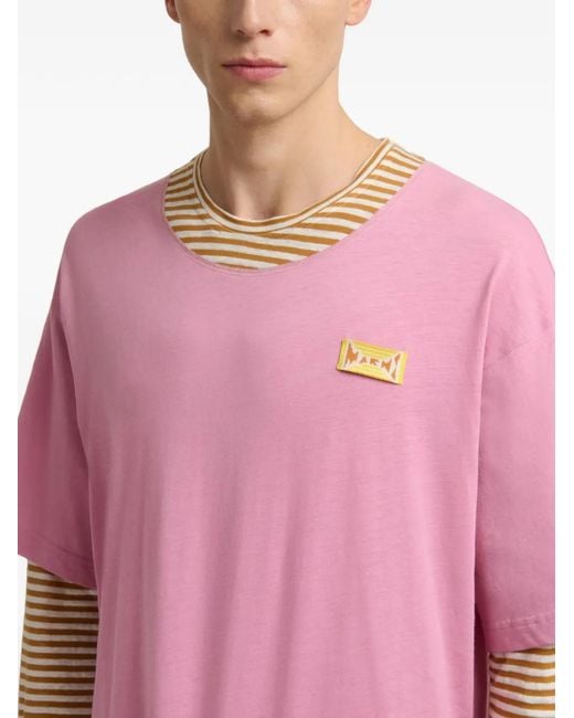 Marni Pink Striped Logo T-Shirt for men