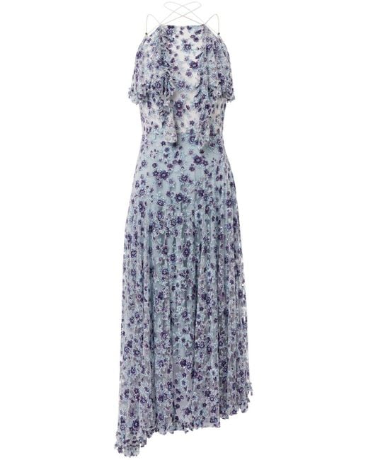 Philosophy Di Lorenzo Serafini Blue Floral-print Sheer Midi Dress