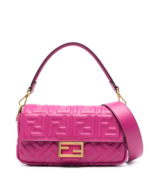 Fendi Pink Baguette Embossed Ff Shoulder Bag
