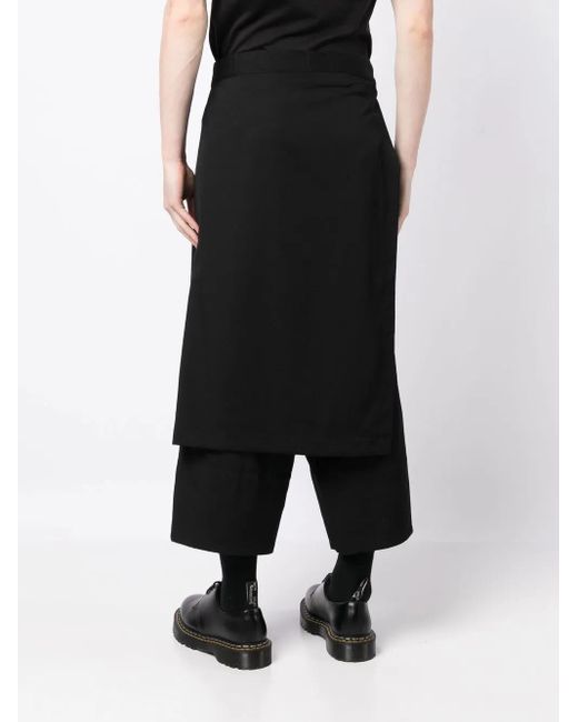 Yohji Yamamoto Black Wrap-Design Wool Cropped Trousers for men