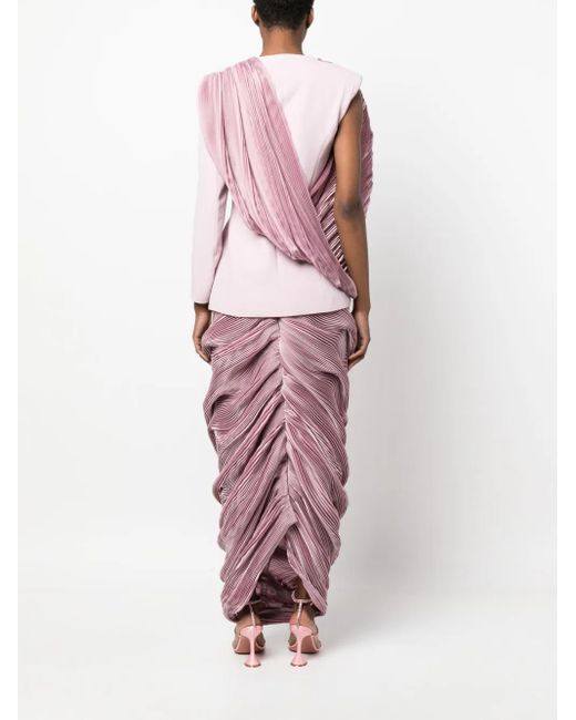 Gaby Charbachy Purple Asymmetric Blazer-Top Long Dress