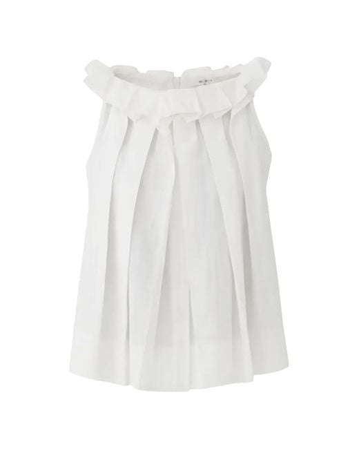 ELEH White Ruffled Pleated Top