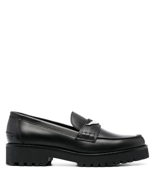 Zadig & Voltaire Black Wings-Plaque Leather Loafers