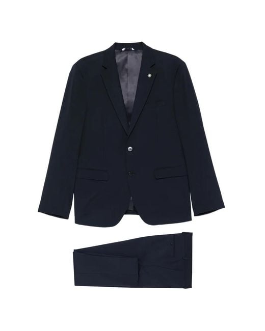 Manuel Ritz Blue Long-Sleeve Pocket Suit for men