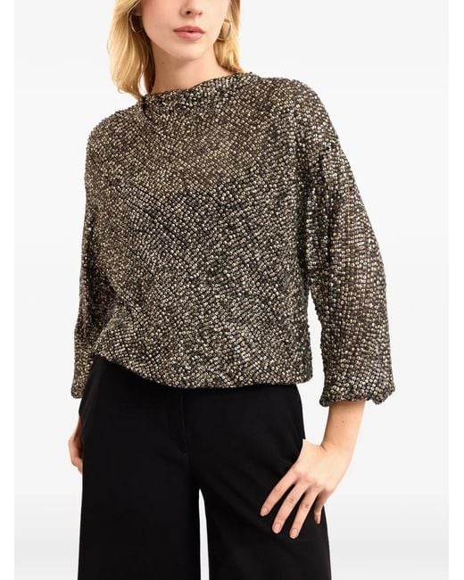 Gemy Maalouf Gray Round Neck Blouse