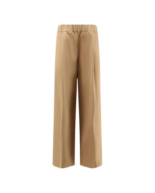 Semicouture Natural Elasticated-Waist Wide-Leg Trousers