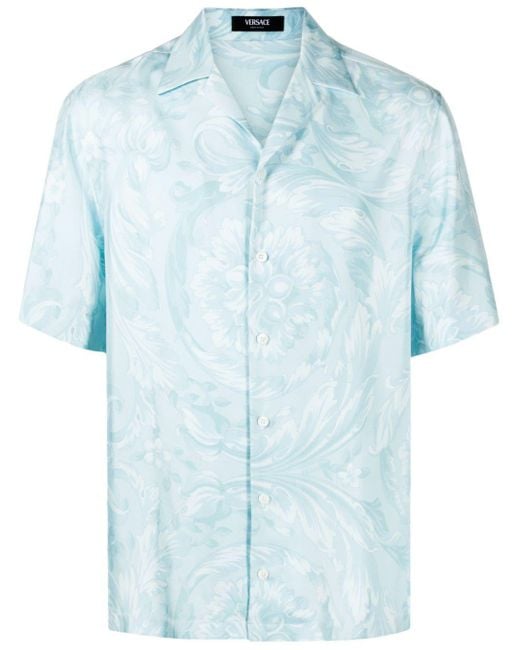 Versace Zijden Overhemd Met Barokprint in het Blue voor heren