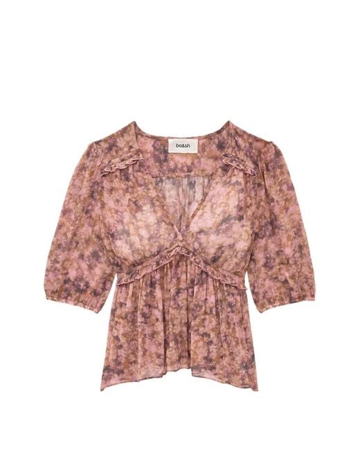Ba&sh Pink Asya Floral-Print Ruffled Top