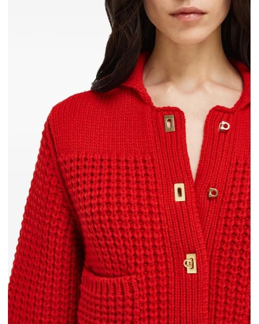 Ferragamo Red Cardigan With Gancini Buttons