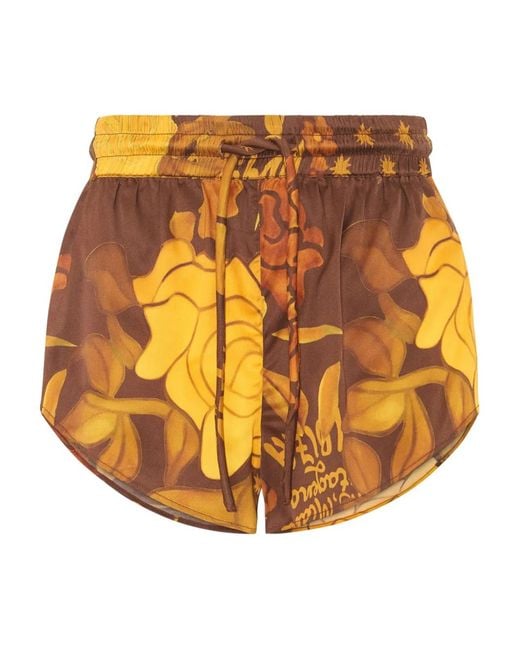 Donde Esteban Orange Veranera Drawstring Floral-Print Shorts