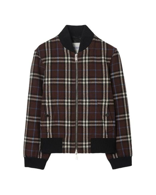 Burberry Black Check Wool Bomber Jacket for men