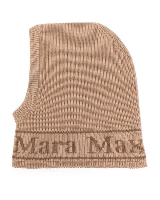 Max Mara Natural Intarsien-Balaklava mit Logo