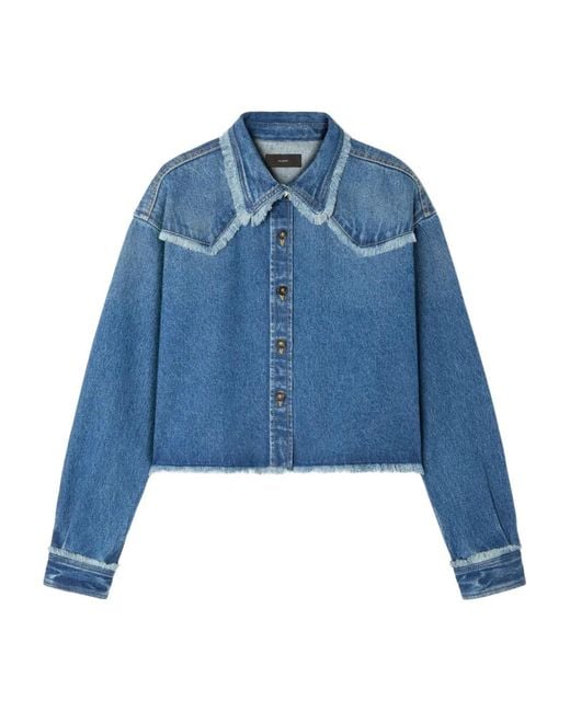 Alanui Blue Pacific Roads Frayed-Hem Denim Shirt