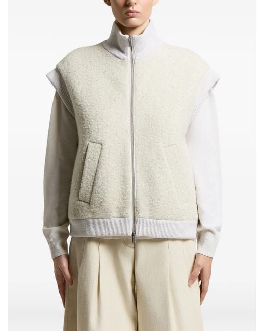 Peserico Natural Sequin-Embellished Sleeveless Jacket