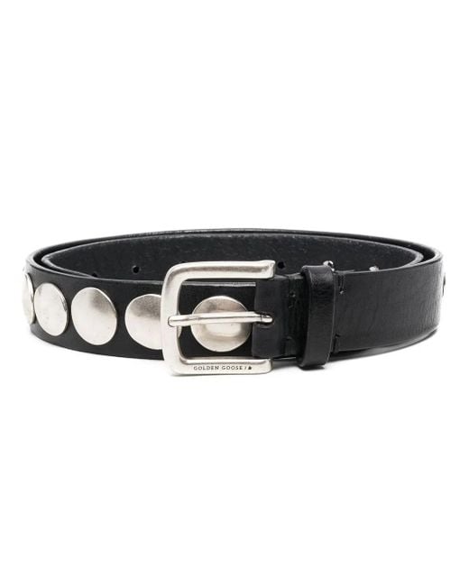 Golden Goose Deluxe Brand Black Luxe Leather Belt, Intricate Buckle. for men
