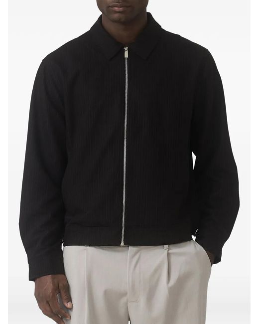 Mauvais Black Savile Pinstripe-Pattern Zip-Up Jacket for men