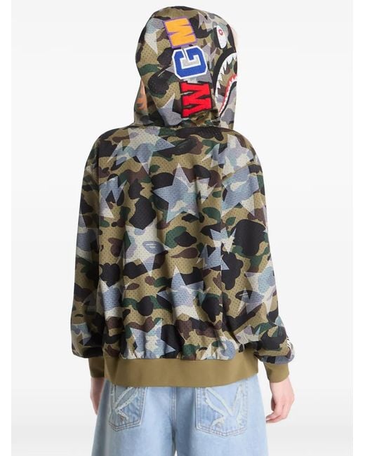 A Bathing Ape Green Shark Camo-Print Hoodie