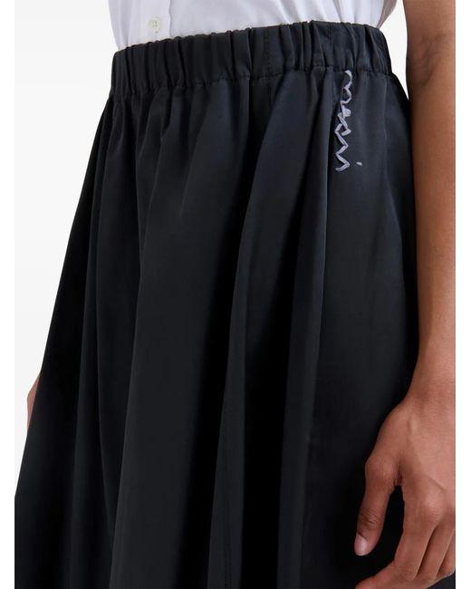 Marni Black Logo-Embroidered Midi Skirt