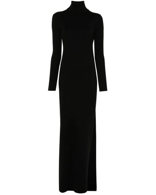 Saint Laurent Black Raffia Roll Neck Dress.