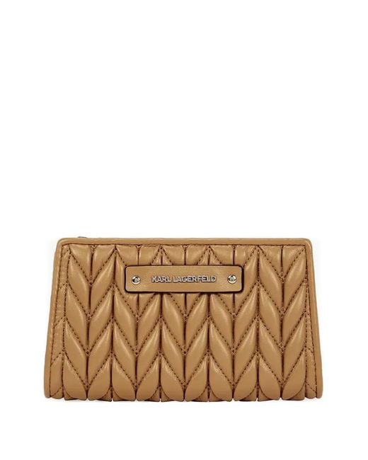 Karl Lagerfeld Natural Quilted Logo-Plaque Wallet