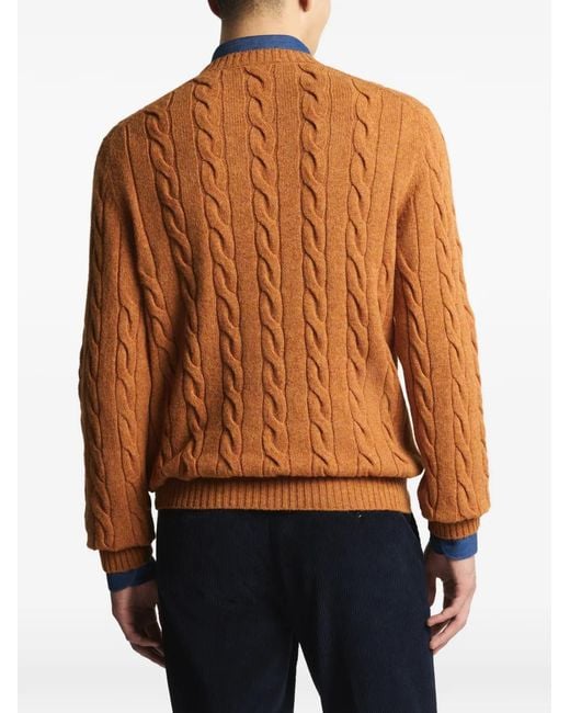 Fay Brown Cable-Knit Round-Neck Sweater for men