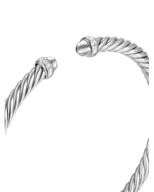 David Yurman White Sterling Cablespira Diamond Bracelet (4Mm)