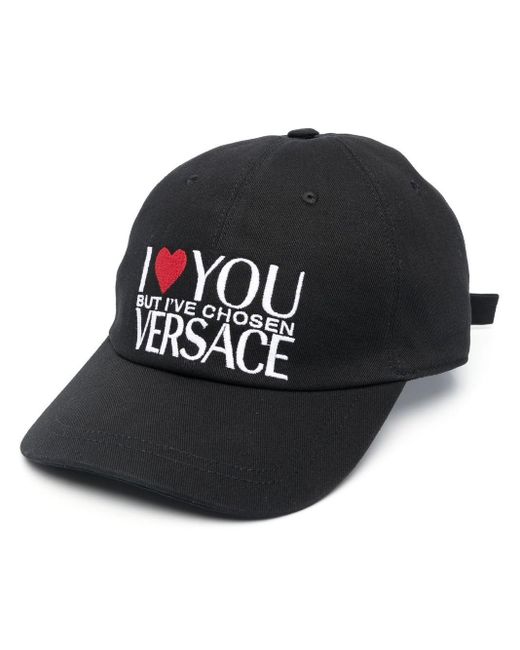 Gorra con eslogan bordado Versace de color Black