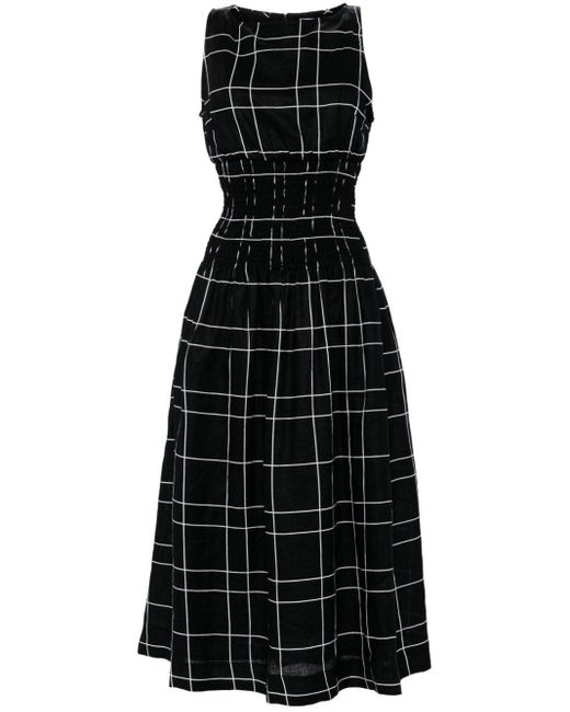 Faithfull The Brand Black Check Print Linen Dress