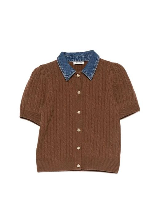Sandro Brown Cable-Knit Short-Sleeve Cardigan