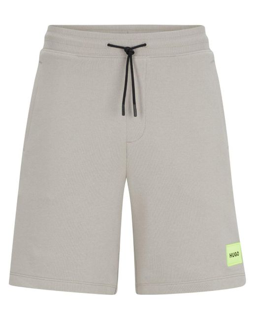 HUGO Gray Logo-print Cotton Track Shorts for men