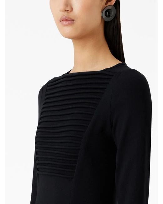 Emporio Armani Black Ribbed-Bib Long-Sleeved Dress