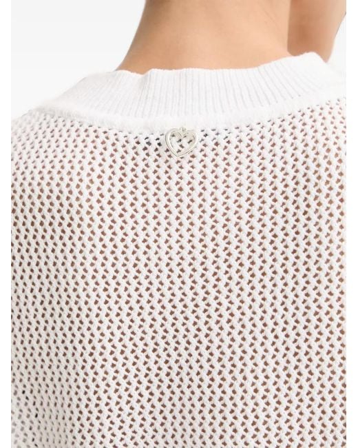 MARC AUREL White Heart-Motif Open-Knit T-Shirt