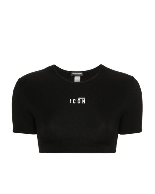 DSquared² Black Cropped-T-Shirt mit Logo-Print