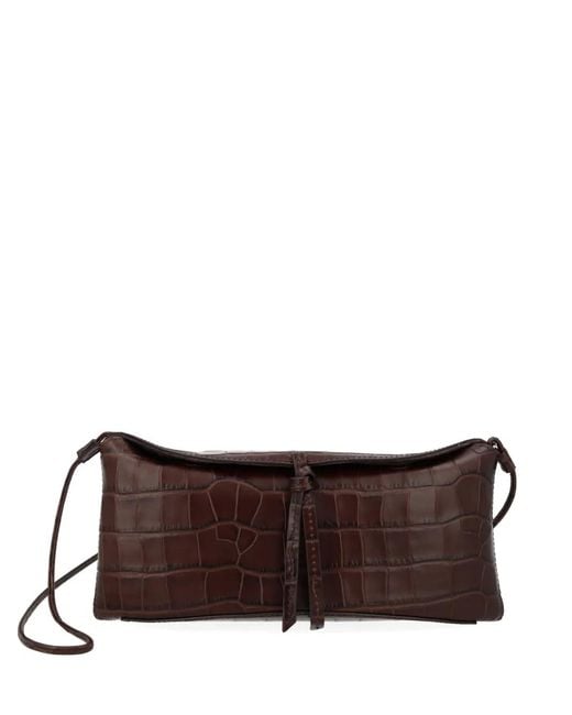 Staud Brown Croc-Effect Leather Shoulder Bag