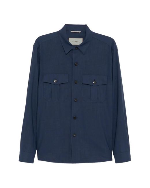 Canali Blue Front-Pocket Shirt Jacket for men