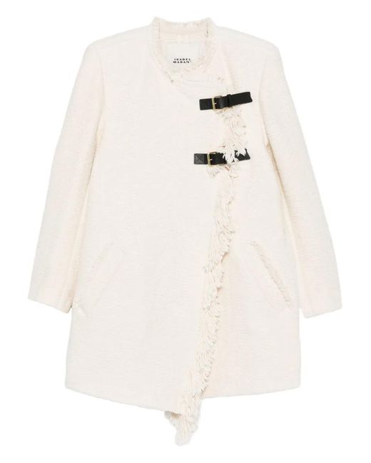 Isabel Marant White Garmia Fringed Buckle-Fastening Coat