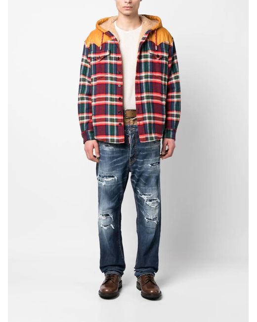 DSquared² Red Check-Pattern Hooded Jacket for men