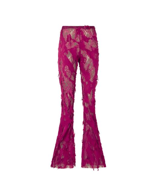 Roberto Cavalli Pink Distressed Lace-Panelled Trousers