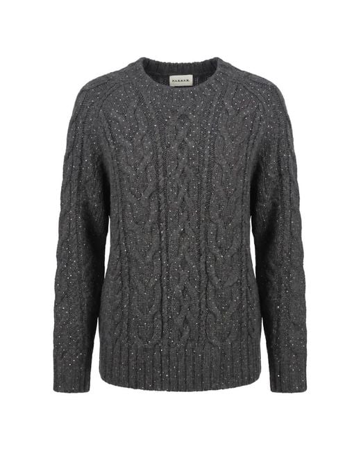 P.A.R.O.S.H. Gray Cable-Knit Sequin-Embellished Sweater