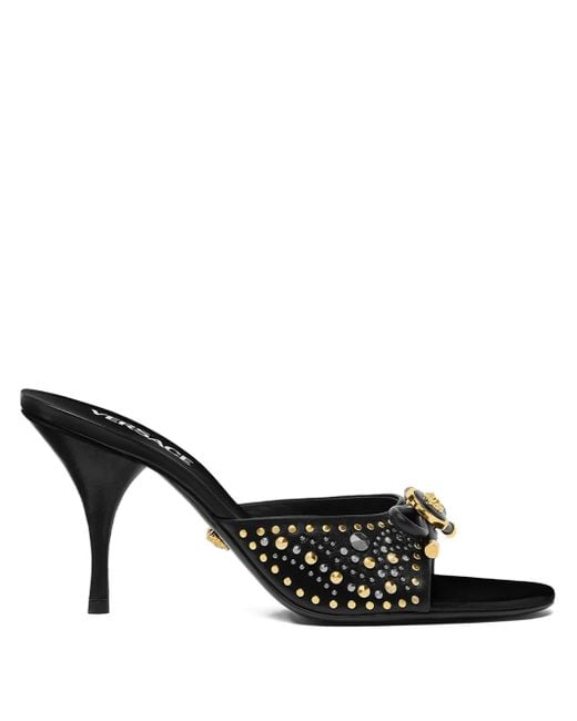 Versace Black 85Mm La Medusa Embellished Leather Mules