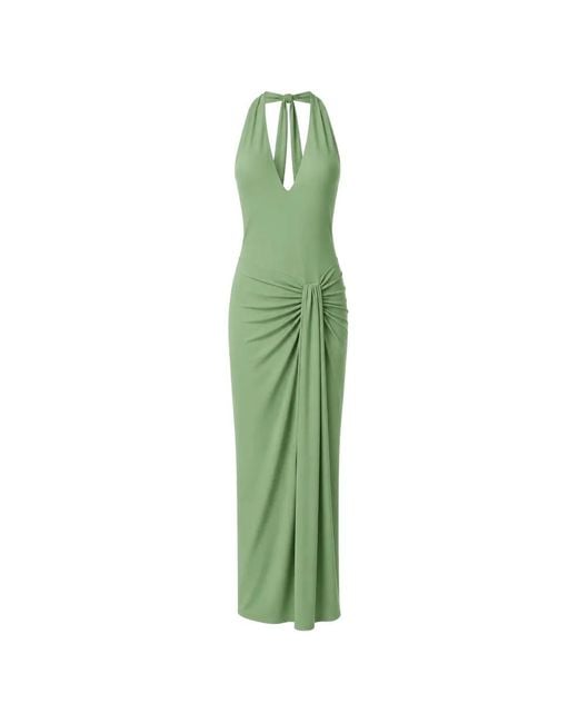 Baobab Green Donatella Ruched Cascading-Detail Maxi Dress