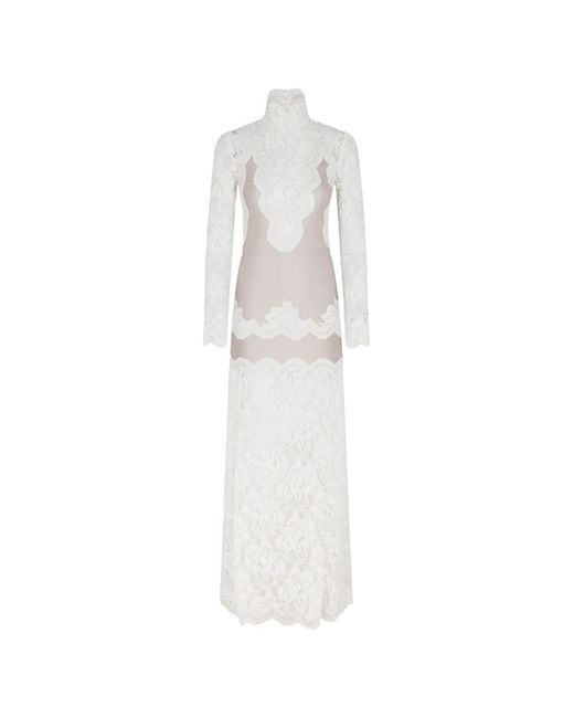 Rabanne White Lace-Panelled Long-Sleeve Maxi Dress