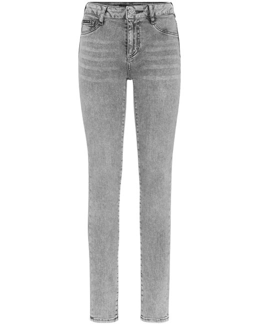 Philipp Plein Gray Logo-Patch Jeggings