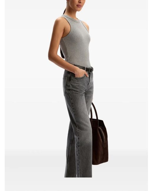 12 STOREEZ Gray Patch-Detail Straight-Leg Jeans