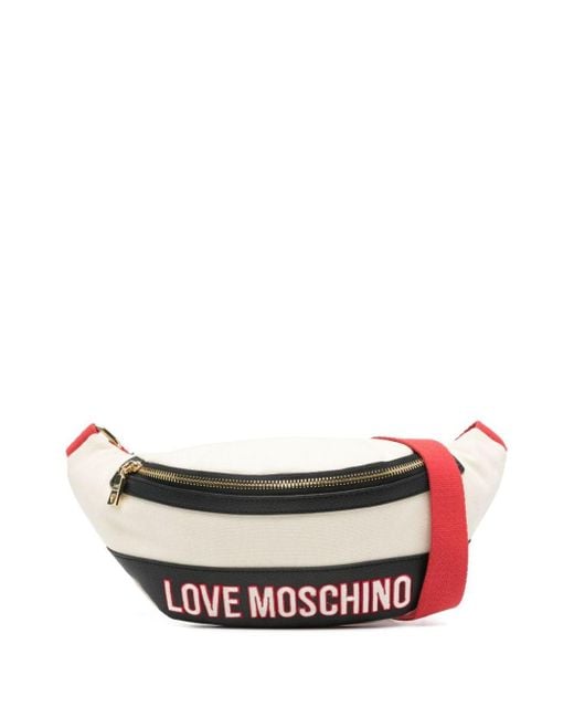 Love Moschino White Gürteltasche mit Logo-Stickerei
